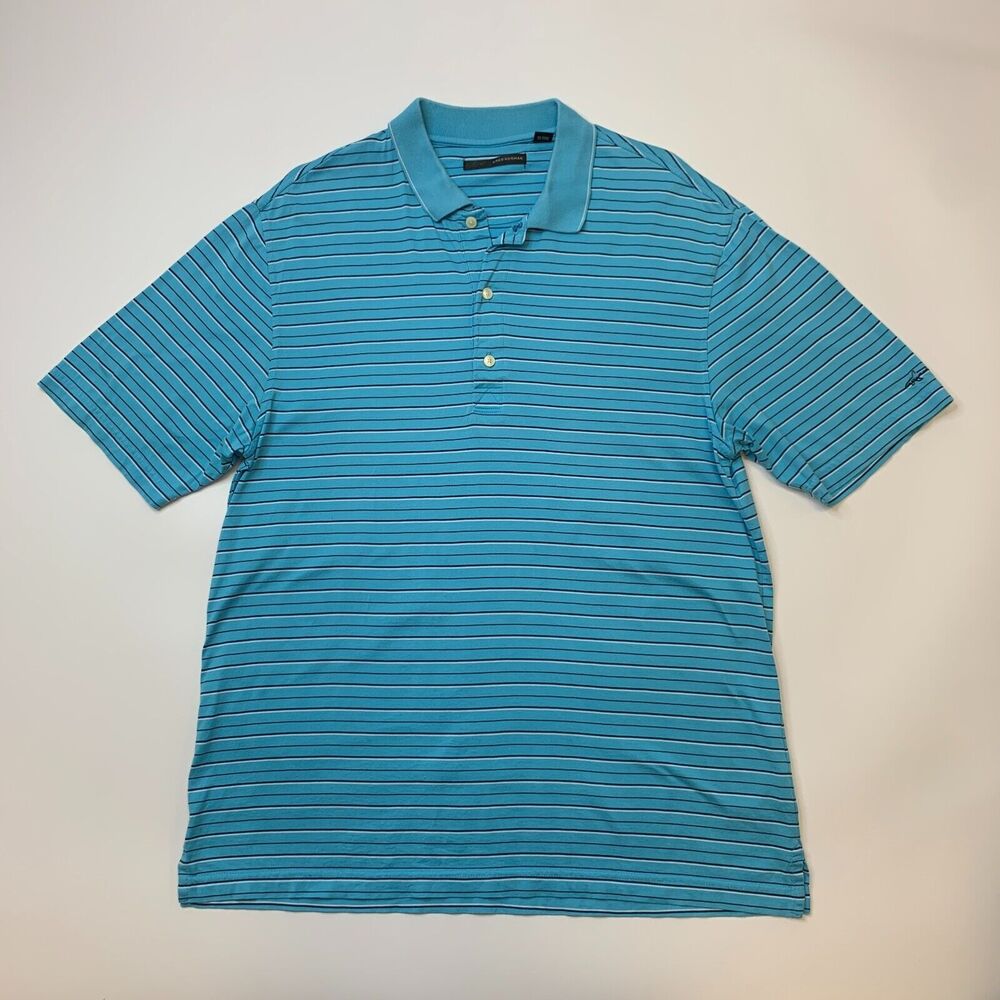 Greg Norman Golf Shirt Mens M Medium Aqua Blue Striped Polo Breathable Cotton - Picture 2 of 8